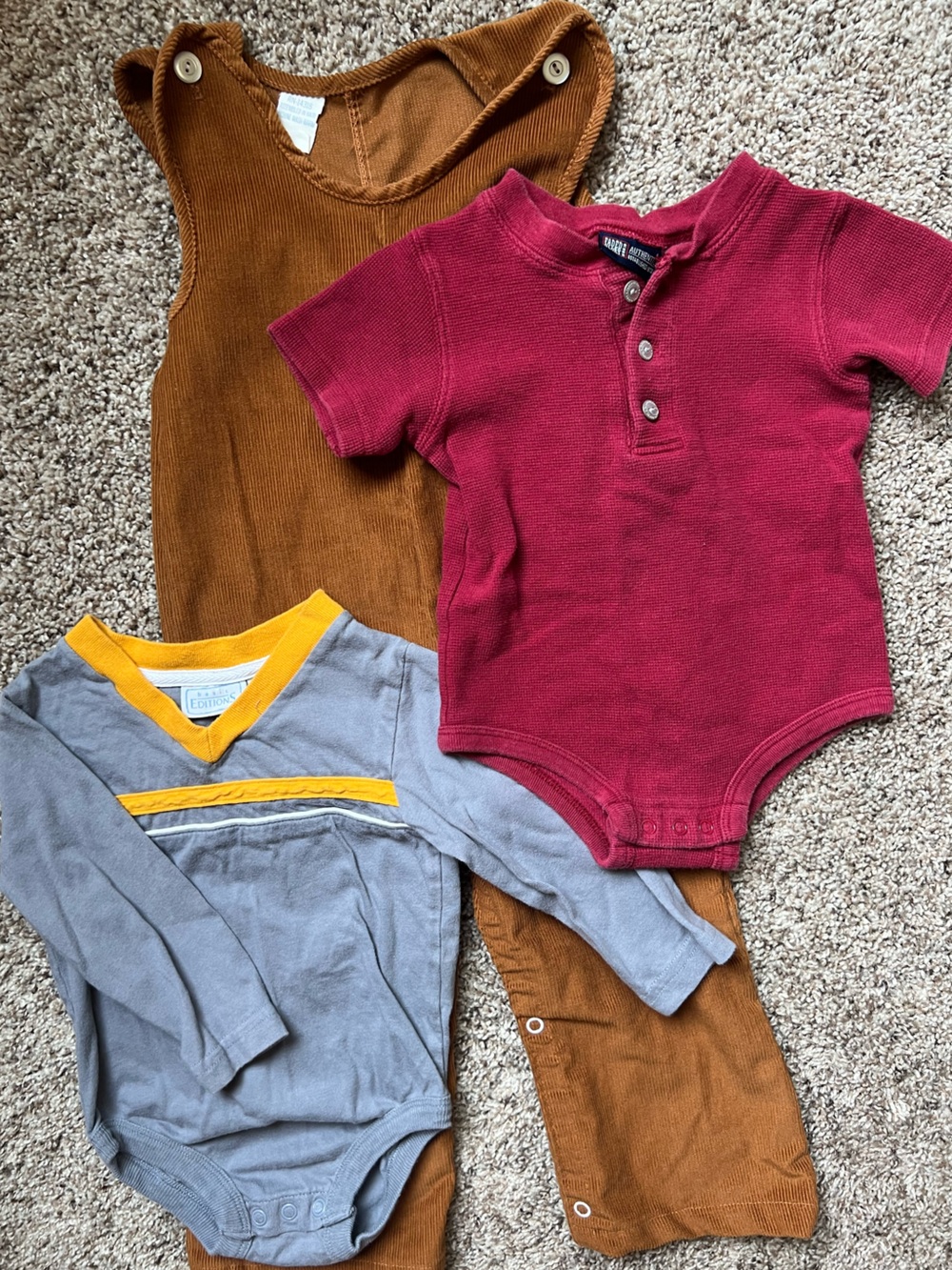 Vintage Baby Bundle Corduroy Bib Overalls Waffle Henley Cotton Onesies 18 M